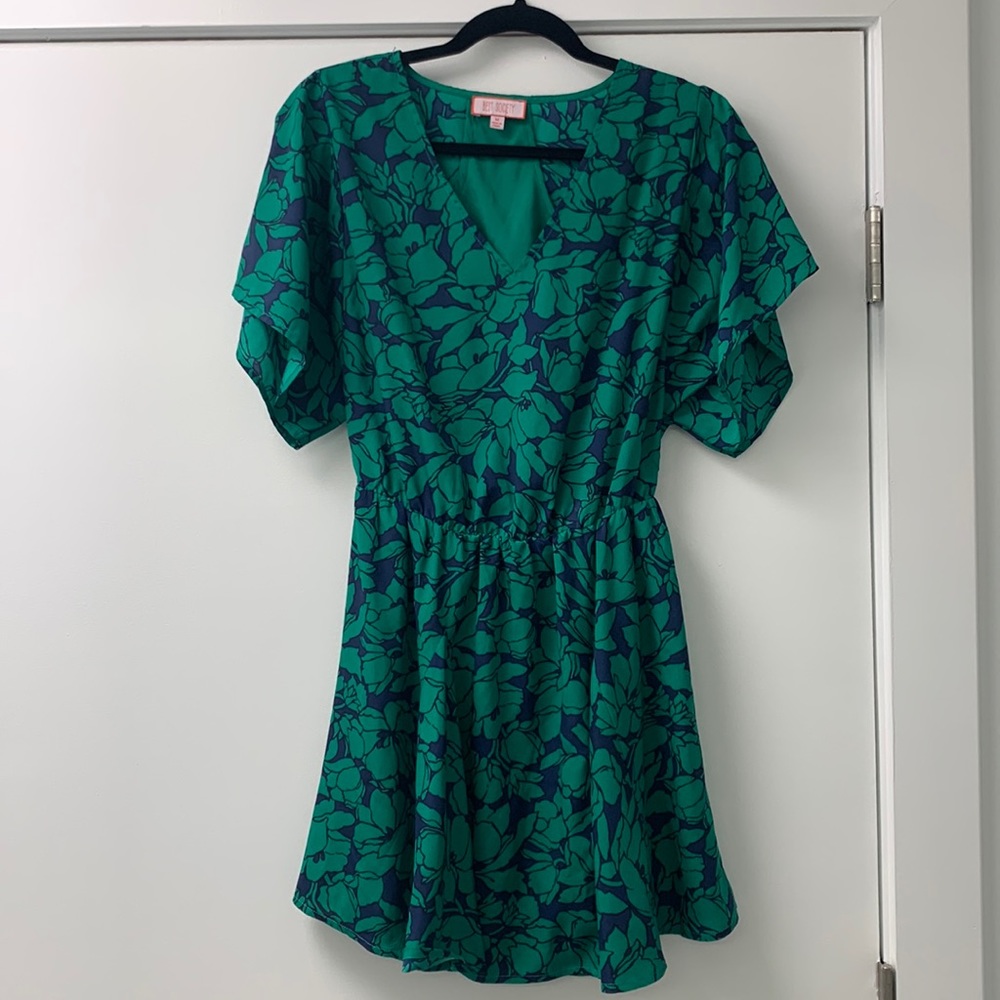 Best Society- Blue and Green Floral Dress - size M